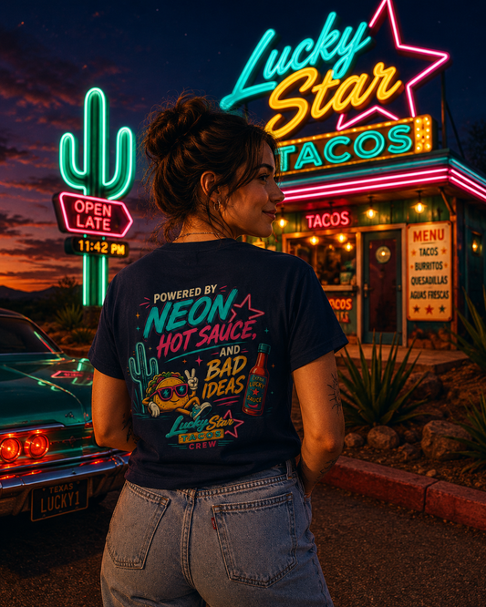 Lucky Star Tacos Crew Tee – Powered by Neon